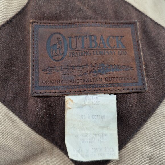 Outback Trading Co Bush Trader Duster Coat Mens Brown Waxed Oilskin Western Sz S - Picture 14 of 16